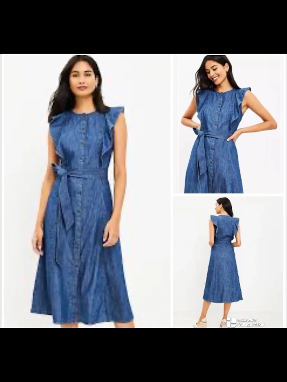 Loft Chambray Button Ruffle Midi Dress size 12